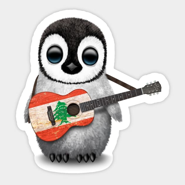 Baby Penguin Playing Lebanese Flag Guitar Sticker by jeffbartels